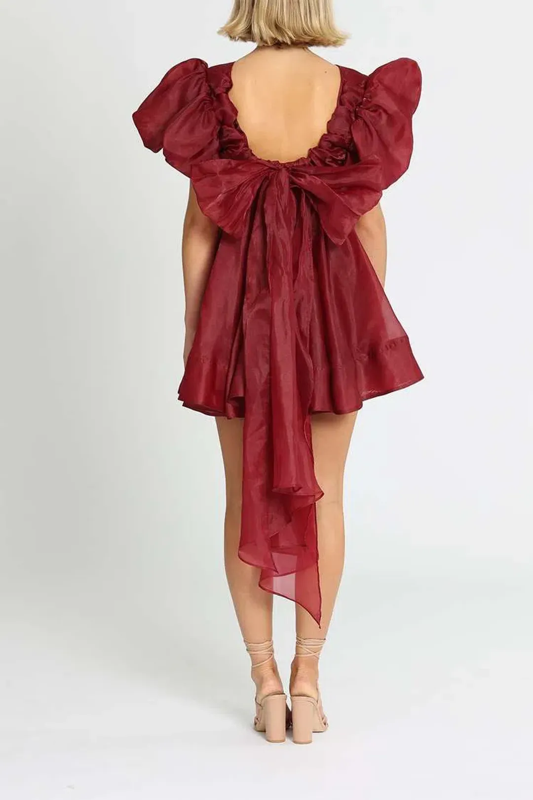 Aje Gretta Organza Mini Dress in Burgundy Size 8 for rent on The Volte - main image