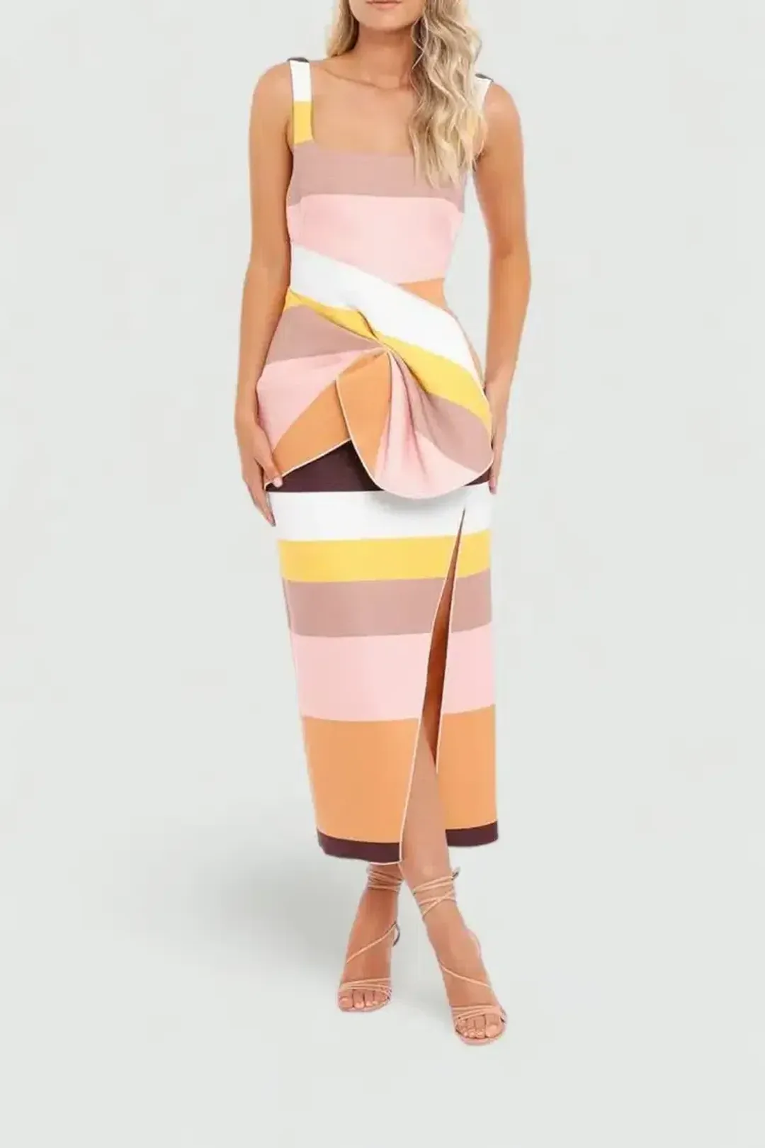 Acler Harper Midi Dress in Rainbow Stripe Size 12 for rent on The Volte - main image