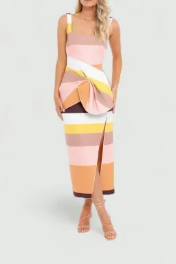Acler Harper Midi Dress in Rainbow Stripe Size 12 for rent on The Volte - image 1