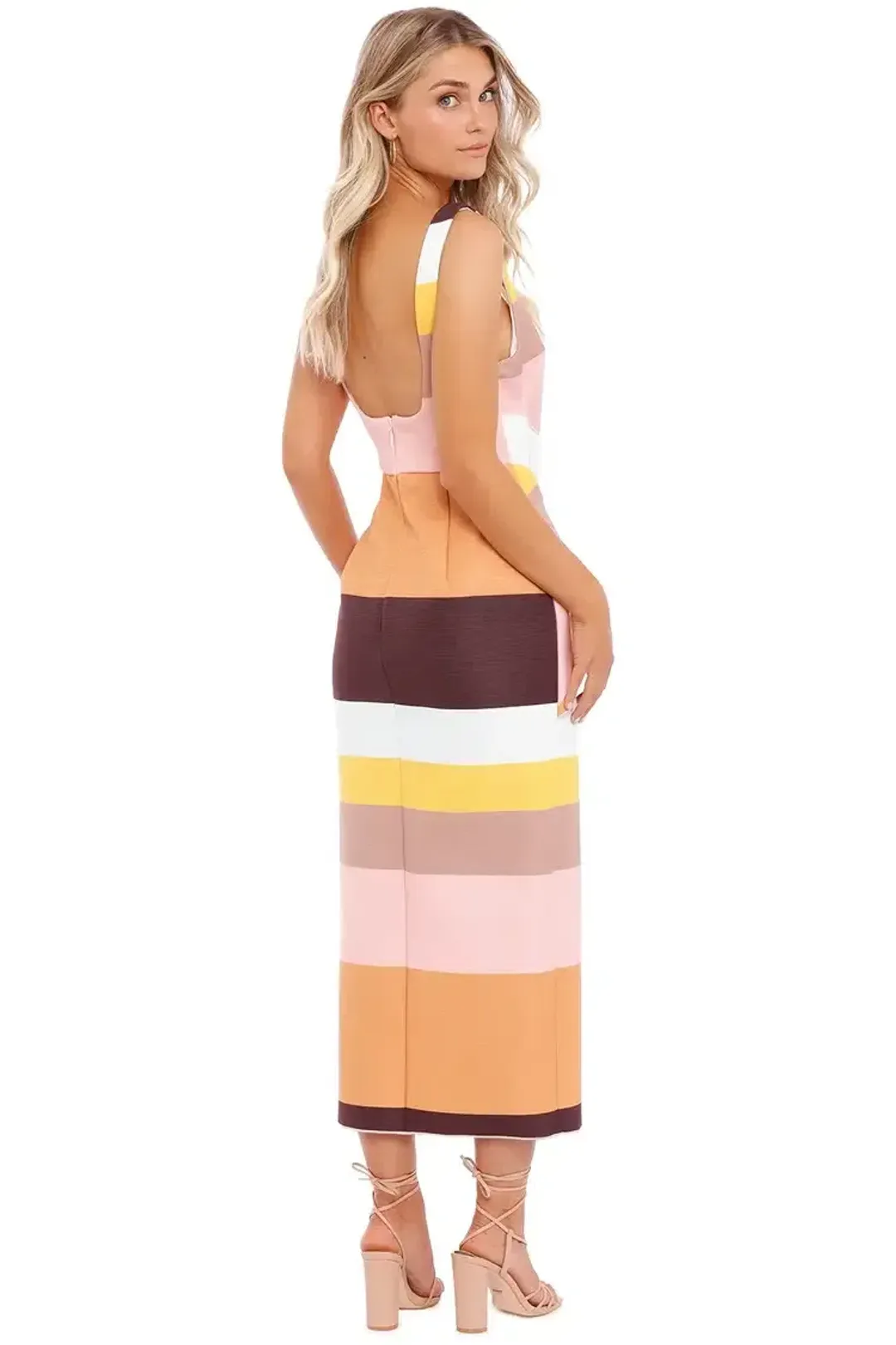 Acler Harper Midi Dress in Rainbow Stripe Size 12 for rent on The Volte - main image