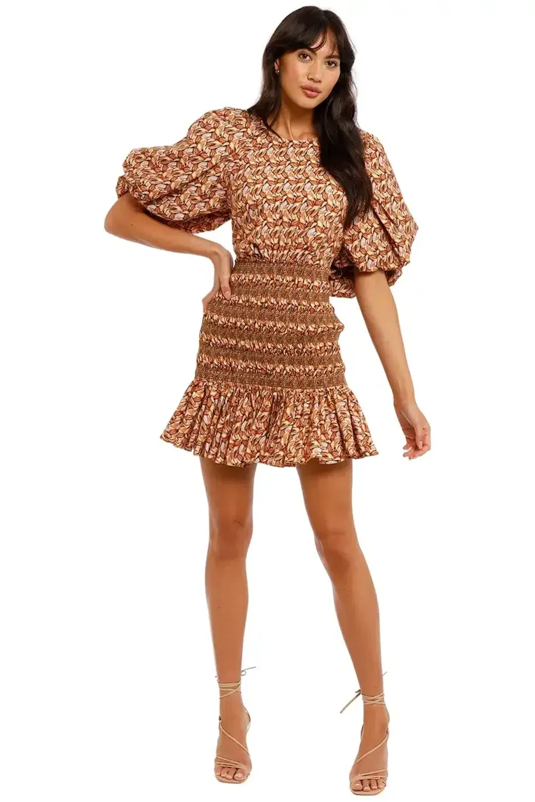 Acler Brooks Mini Dress in Neutral Leaves Print Size 6 for rent on The Volte - main image