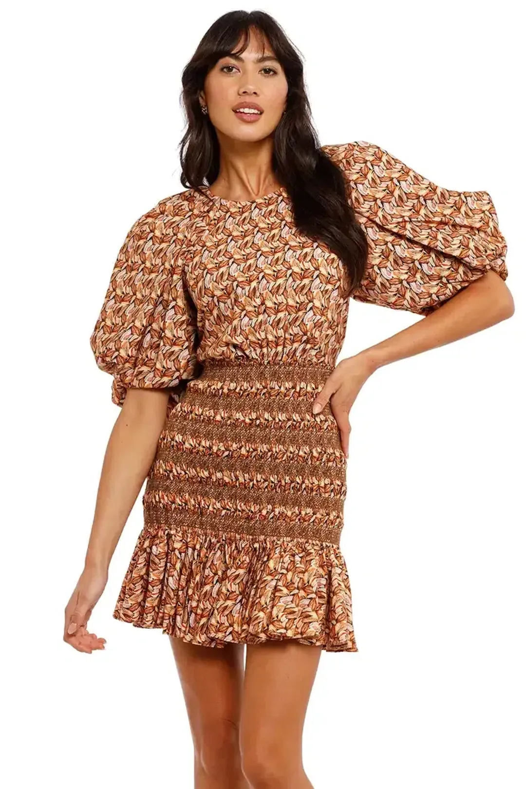 Acler Brooks Mini Dress in Neutral Leaves Print Size 6 for rent on The Volte - main image
