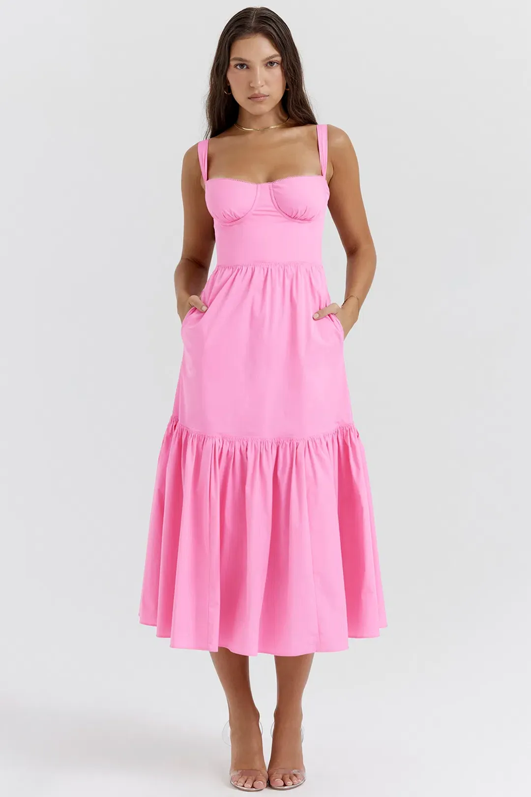 House of CB Elia Midi Dress Pink Size XS/Au 6 for rent on The Volte - main image