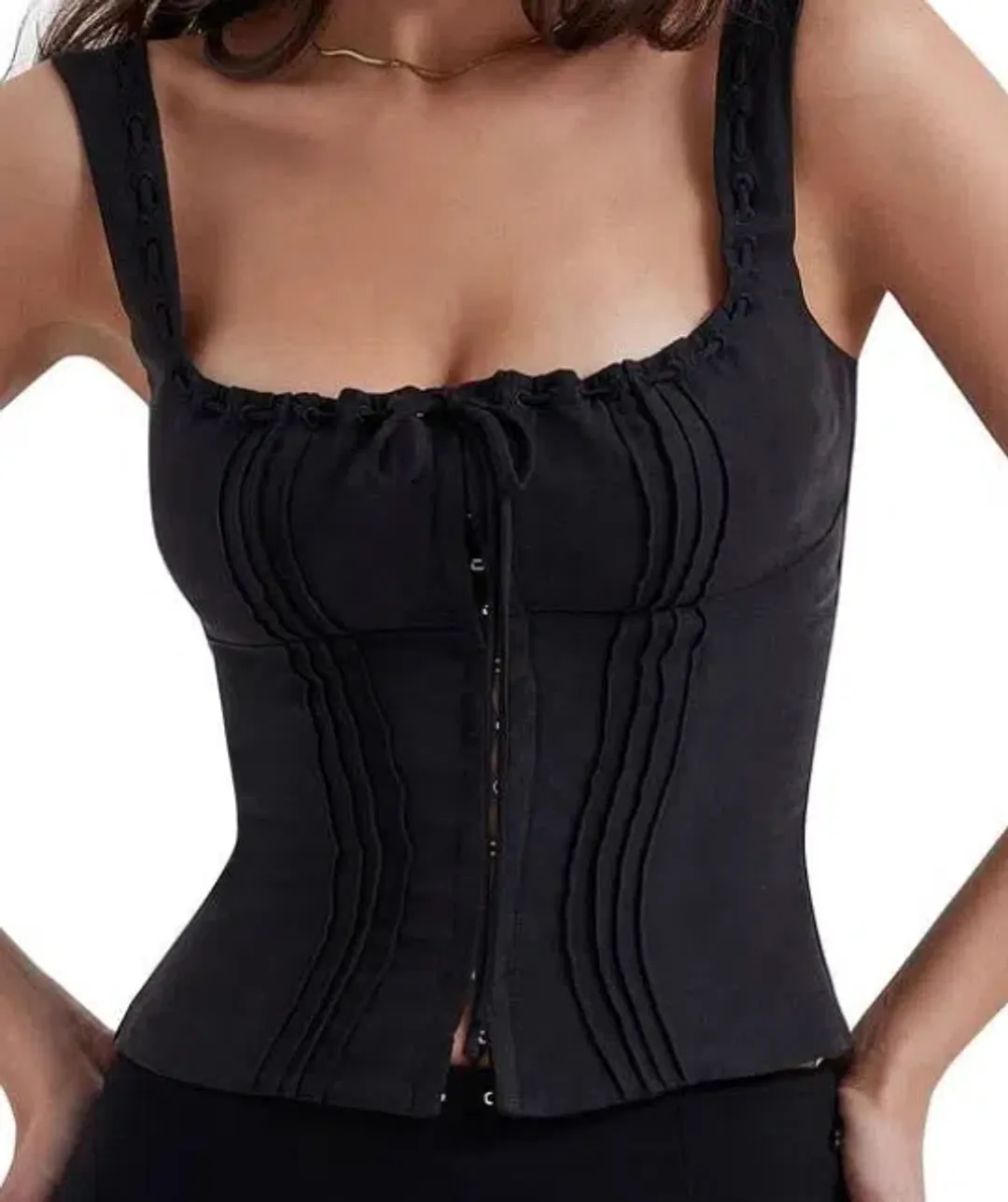 House of CB Chicca Square Neck Corset Top Black Size S/Au 8 for rent on The Volte - main image