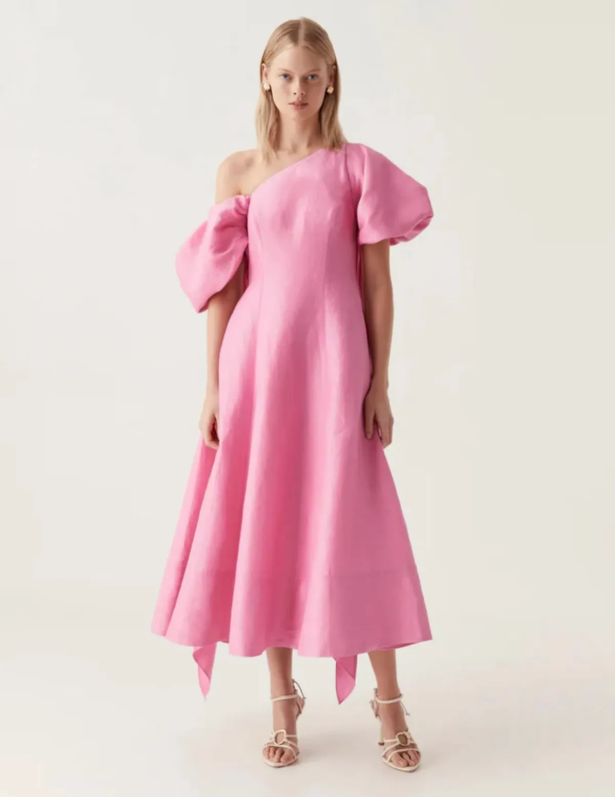 Aje Arista Tulip Sleeve Midi Dress Pink Size 8 for rent on The Volte - main image