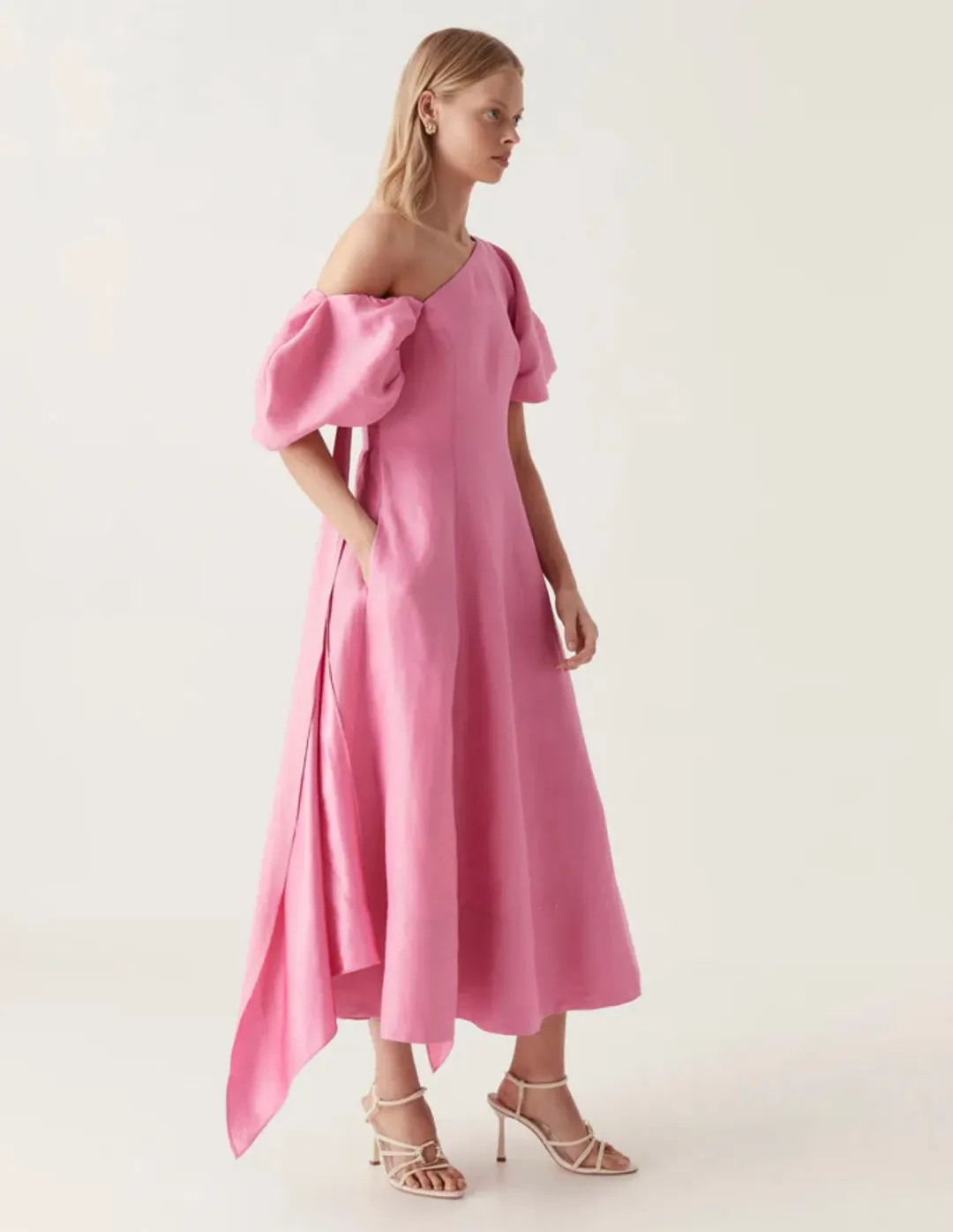 Aje Arista Tulip Sleeve Midi Dress Pink Size 8 for rent on The Volte - main image