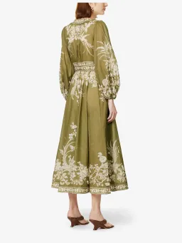 Zimmermann Anneke Floral Print Cotton Voile Wrap Midi Dress in Army Green Size 0/AU 8 for rent on The Volte - image 2