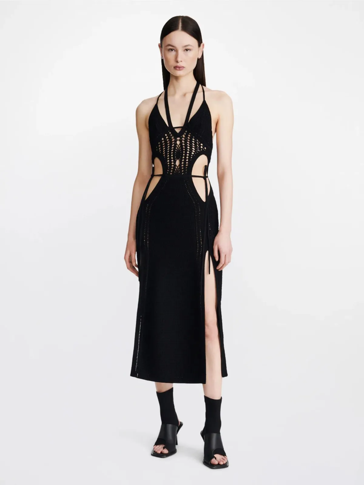 Dion Lee Crochet Tie Butterfly Dress Black Size S/AU 8 for rent on The Volte - main image