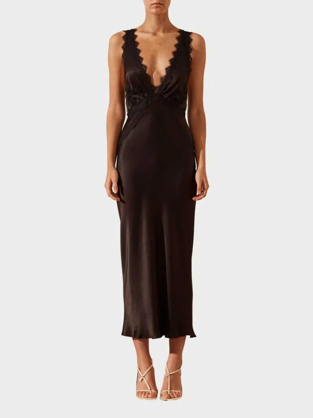 Shona Joy Camille Lace Cross Back Midi Dress Black Size 8 for rent on The Volte - main image