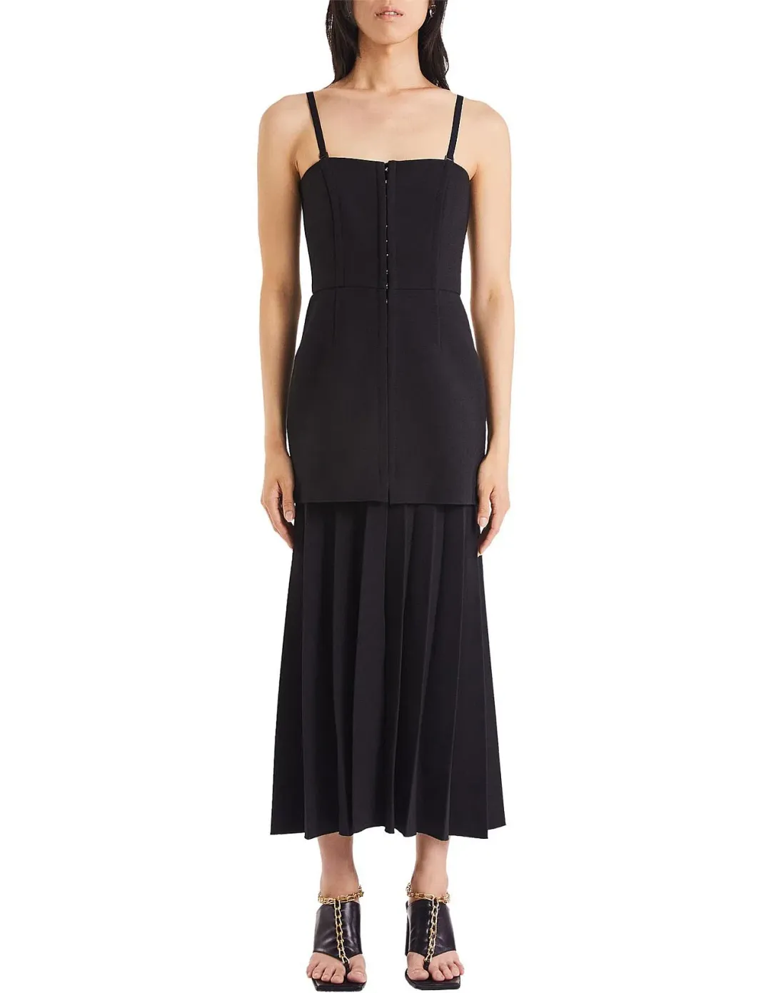 Dion Lee Hook and Eye Pleat Dress Black Size 10 for rent on The Volte - main image