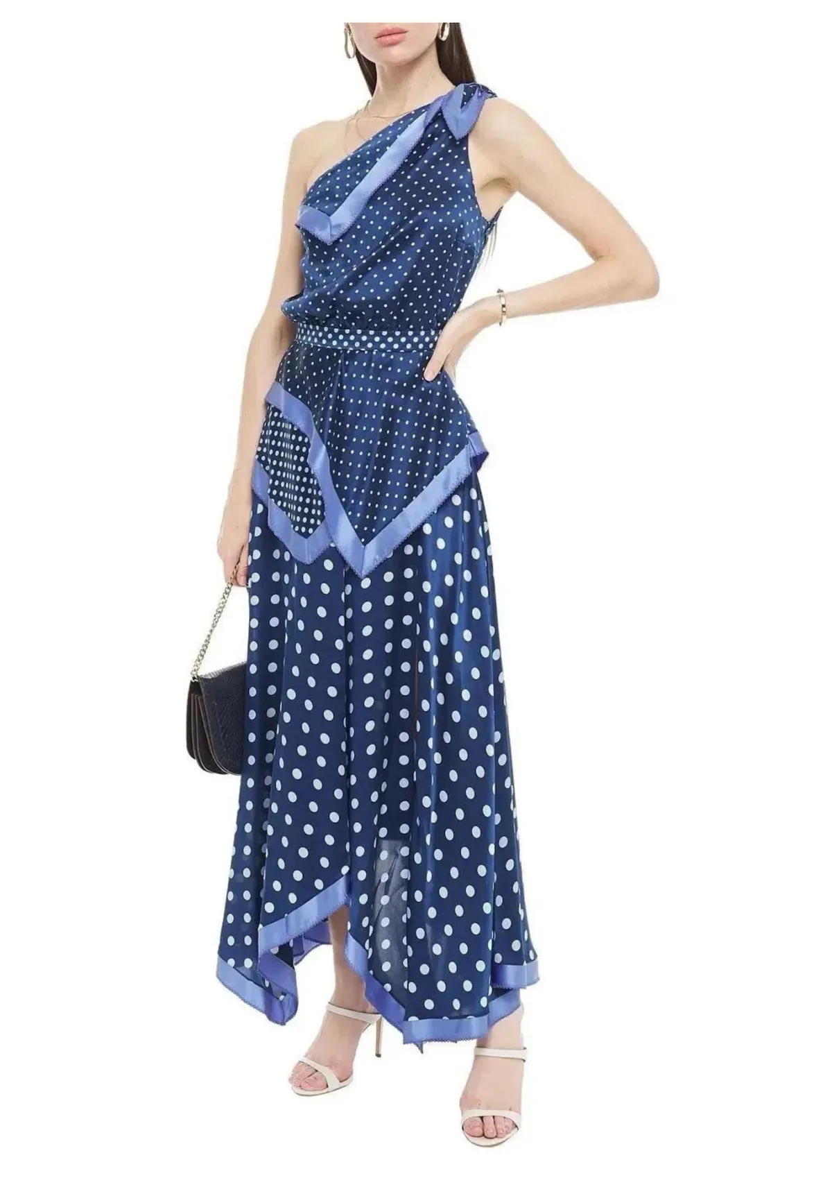 Altuzarra One Shoulder Polka Dot Silk Maxi Dress Blue Size 16/18 for rent on The Volte - main image