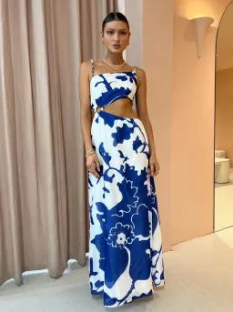 Sir the Label Vivi Asymmetrical Cut Out Maxi Dress Merce Abstract Print Size 10 for rent on The Volte - image 1