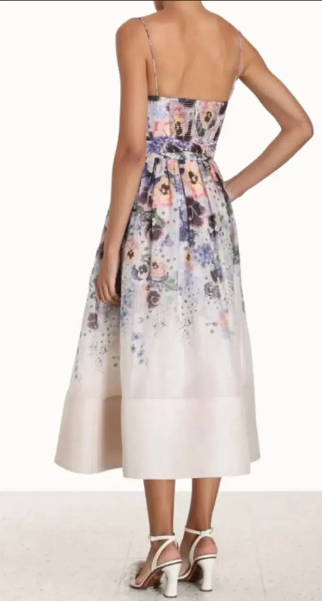 Zimmermann Tama Corset Midi Dress Purple Pansy Floral Print Size 2 / 12 AU for rent on The Volte - main image