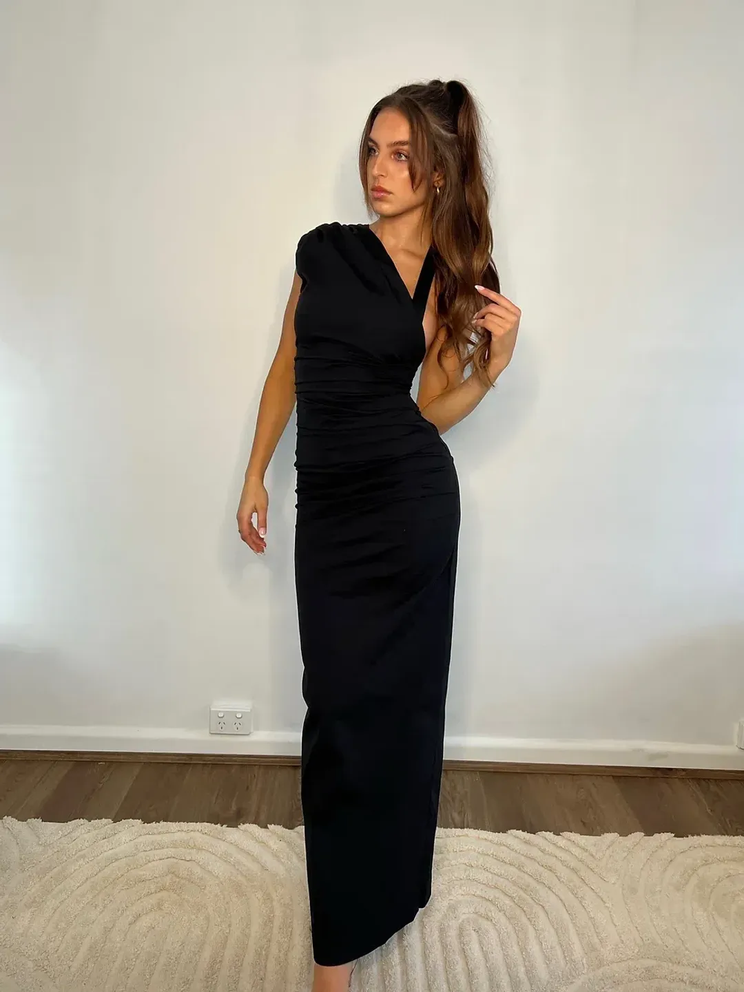 Sir The Label Giacomo Gathered Gown in Black Size 0 / AU 6 for rent on The Volte - main image