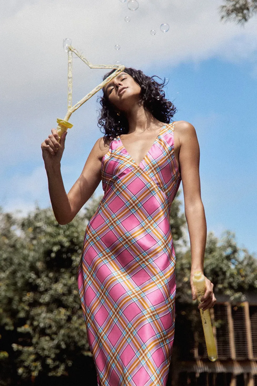 Steele Eadie Maxi Dress Pink Check Size XS / AU 6 for rent on The Volte - main image