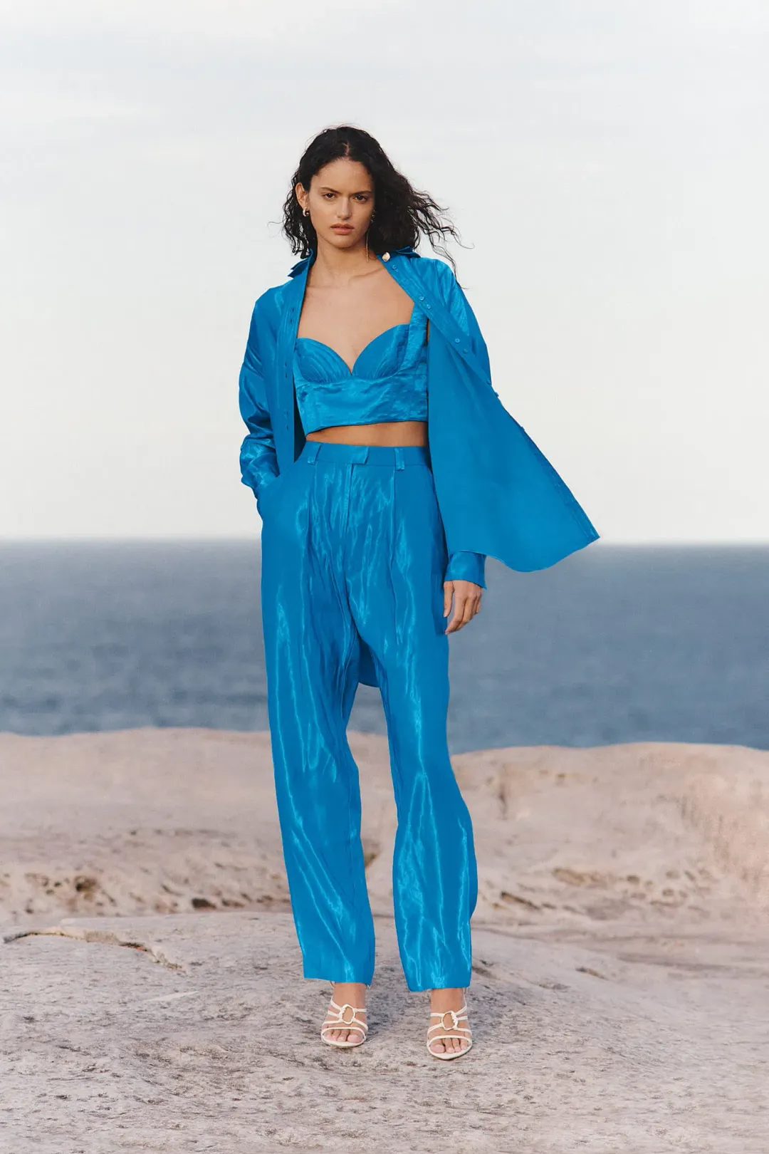 Aje Elation Pleated Bralette & Gracious Pant Set Blue Size 8 for rent on The Volte - main image