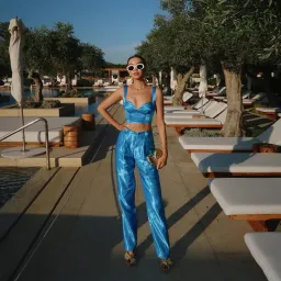 Aje Elation Pleated Bralette & Gracious Pant Set Blue Size 8 for rent on The Volte - image 1