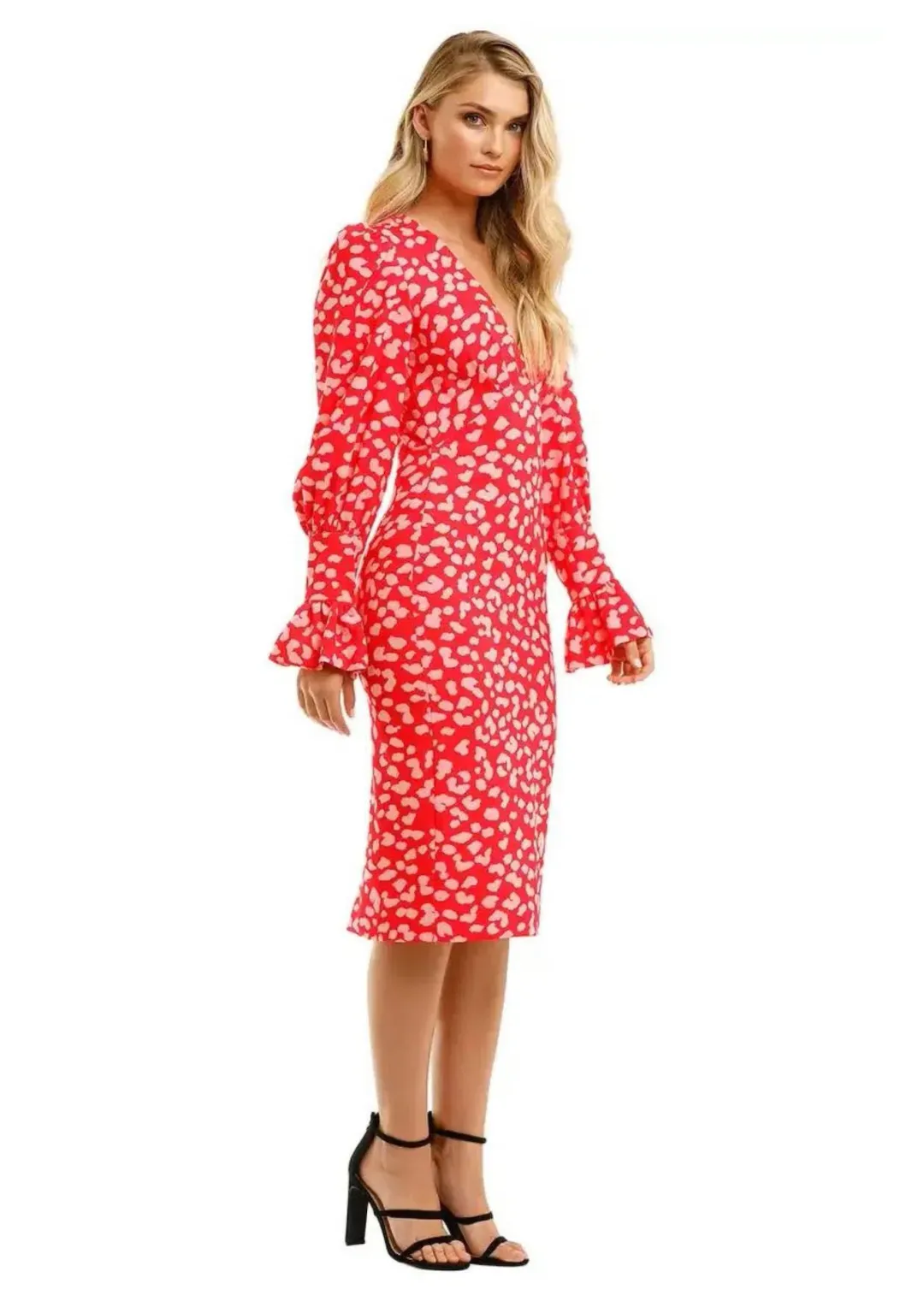 By Johnny Strawberry Leopard Tulip Midi Dress Print Size 8 for rent on The Volte - main image