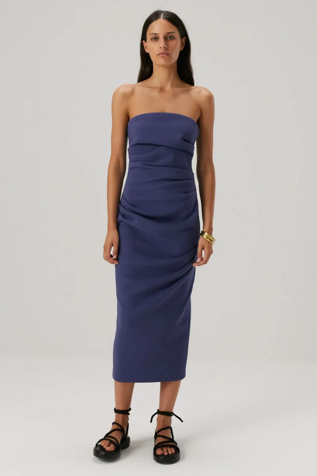 MISHA Calandra Strapless Midi Dress Denim Blue Size 12/L for rent on The Volte - main image