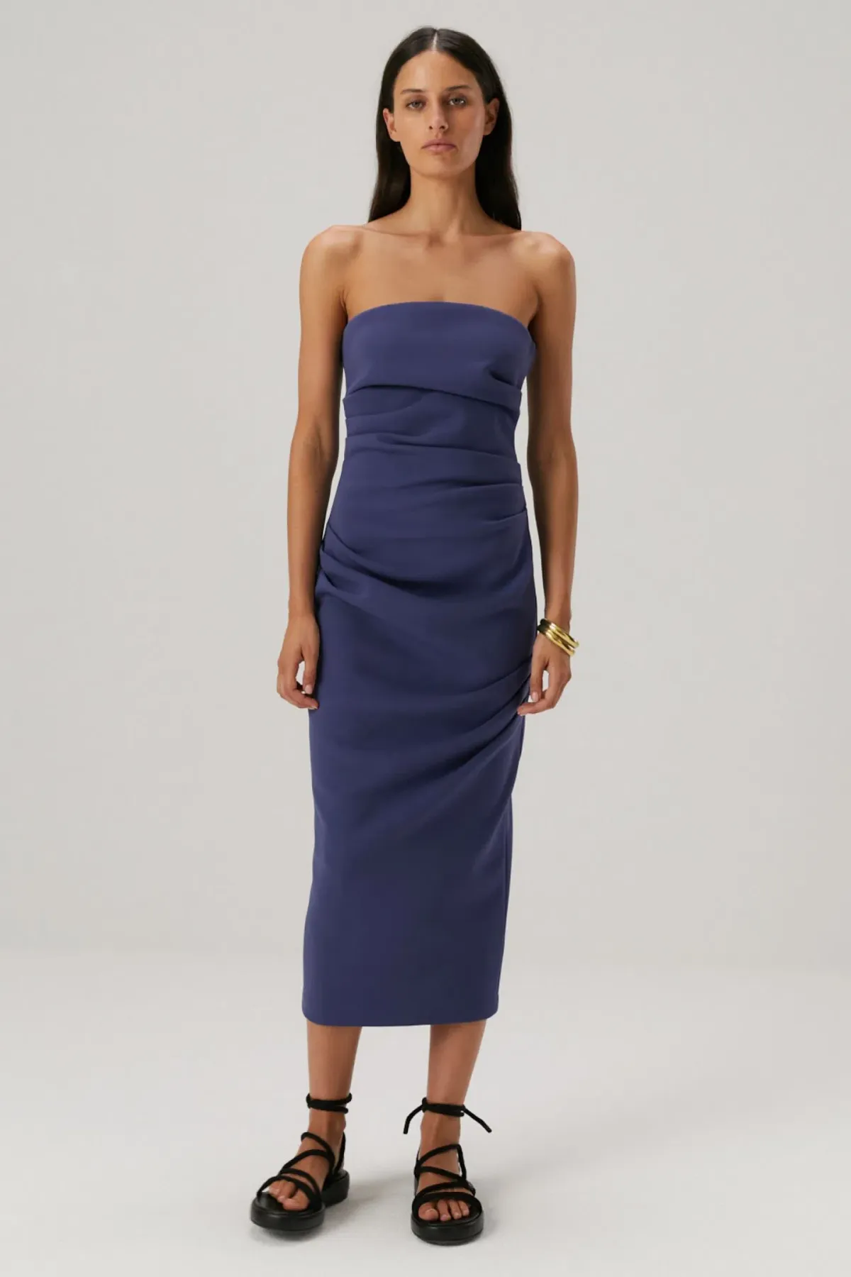 MISHA Calandra Strapless Midi Dress Denim Blue Size 12/L for rent on The Volte - main image