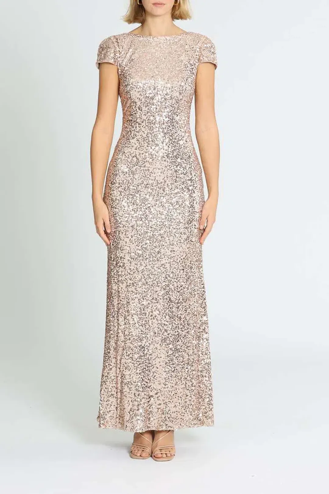 Badgley Mischka Sequin Cowl Back Gown Blush Size 20 for rent on The Volte - main image