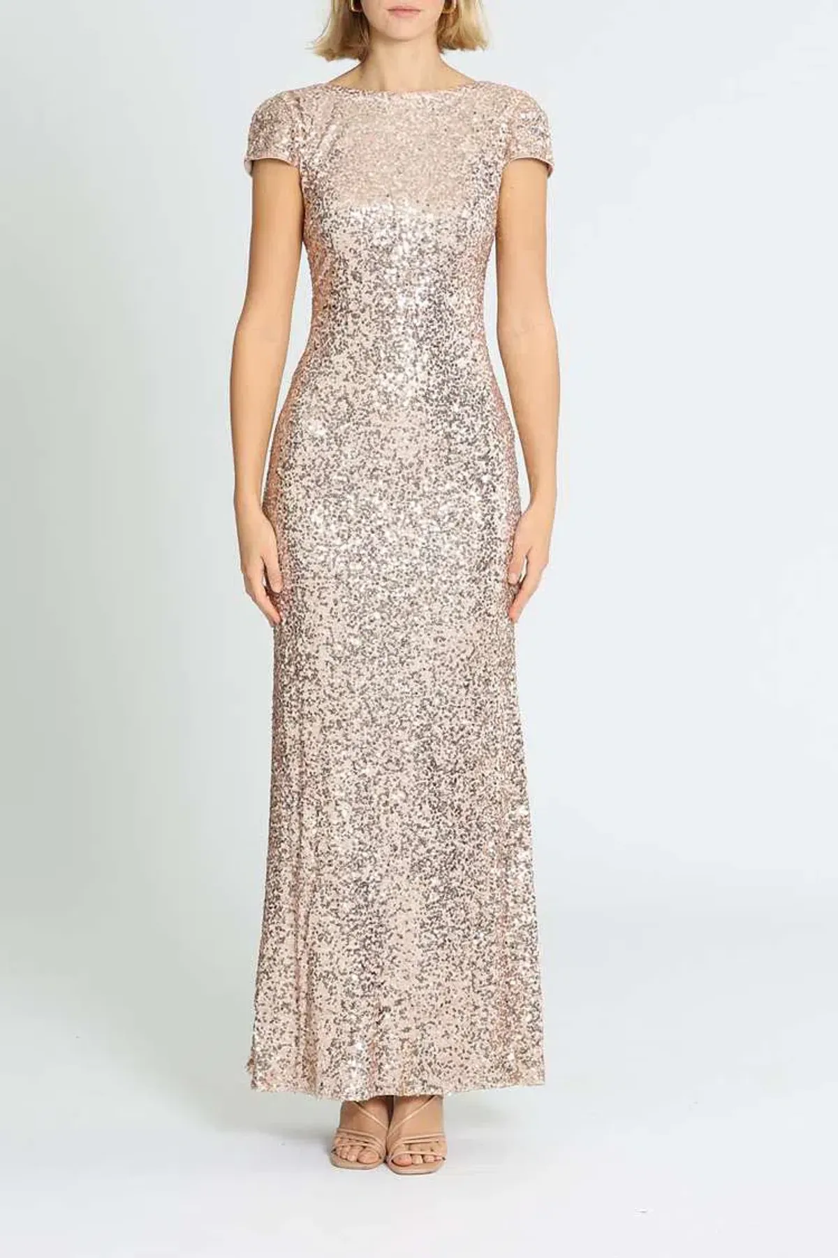 Badgley Mischka Sequin Cowl Back Gown Blush Size 20 for rent on The Volte - main image