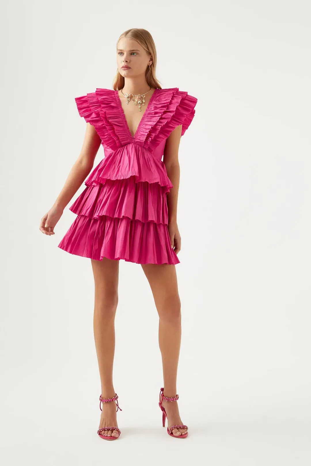 Aje Rhythmic Frilled Mini Dress Pink Size 6 for rent on The Volte - main image