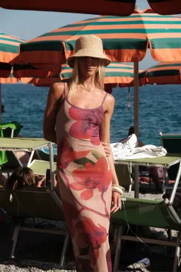 With Harper Lu Slip Maxi Dress in Mesh Fuchsia Bloom Size 8  for rent on The Volte - image 3