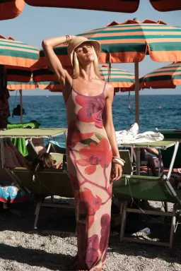 With Harper Lu Slip Maxi Dress in Mesh Fuchsia Bloom Size 8  for rent on The Volte - image 1