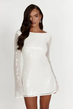 Meshki Nala White Sequin Mini Dress White Size 10  for rent on The Volte - image 1