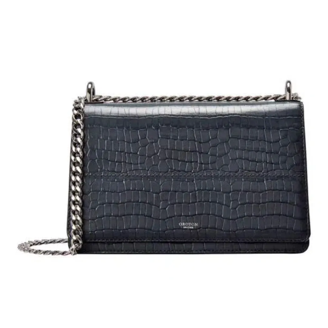 Oroton Forte Texture Slim Clutch in Charcoal  for rent on The Volte - main image