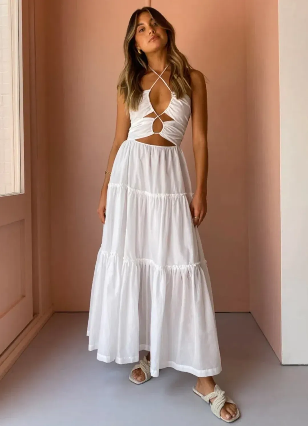 Bec & Bridge Aurora Maxi Dress in Ivory Size 8 for rent on The Volte - main image