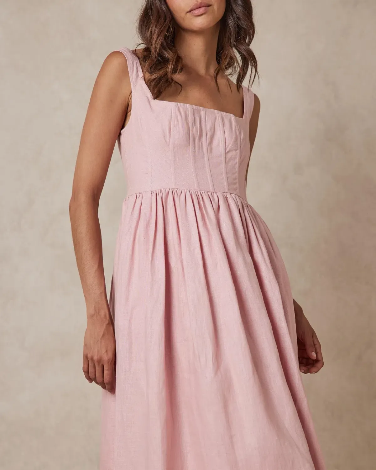AERE Corset Midi Dress Pink Size 10 for rent on The Volte - main image