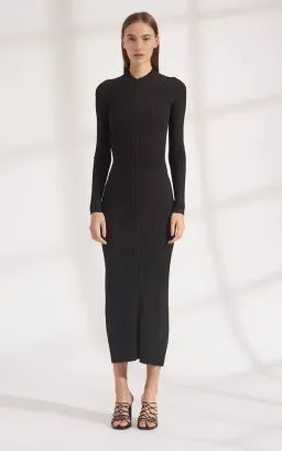 Dion Lee Stripe Rib Twist Reversible Midi Dress in Black Size 8  for rent on The Volte - image 1