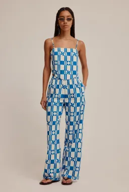 Venroy Printed Poplin Top and Pant Set  in Blue/Off White Geometric Size XS/Au 6 for rent on The Volte - image 1