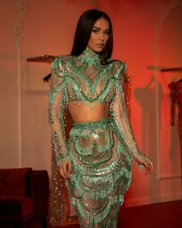 Albina Dyla Beaded Top & Skirt Set Green Size 6 for rent on The Volte - image 2