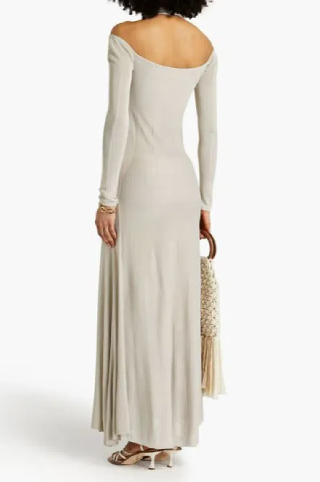 Jacquemus Lagoa Cold-Shoulder Knitted Halterneck Dress Grey Size 8 for rent on The Volte - main image