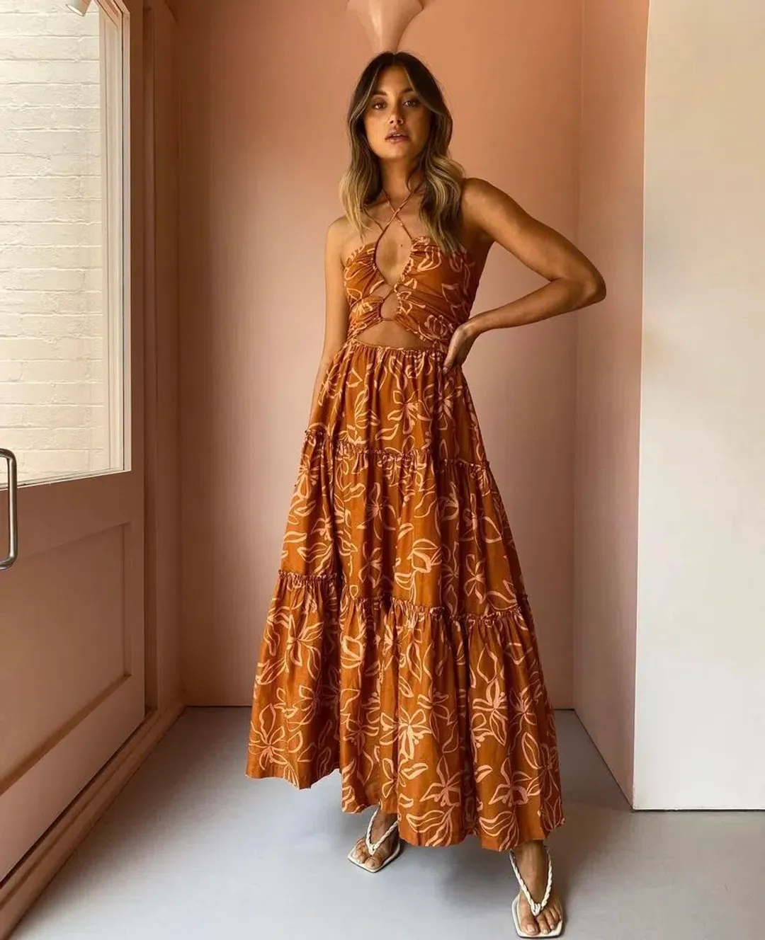 Bec and Bridge Aurora Maxi Dress Brown Size 12 for rent on The Volte - main image