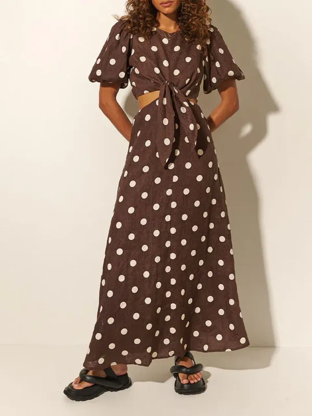 Kivari Harper Maxi Dress Brown Print Size 6 for rent on The Volte - main image