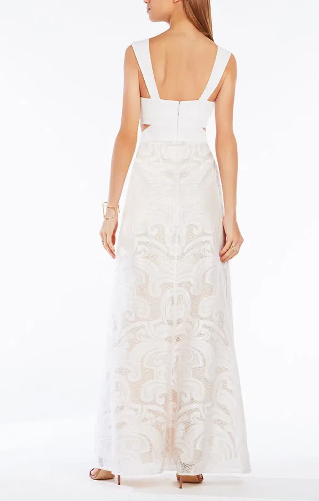 BCBGMAXAZRIA Marilyne Swirl Lace Cutout Formal Dress White Size 4 for rent on The Volte - main image