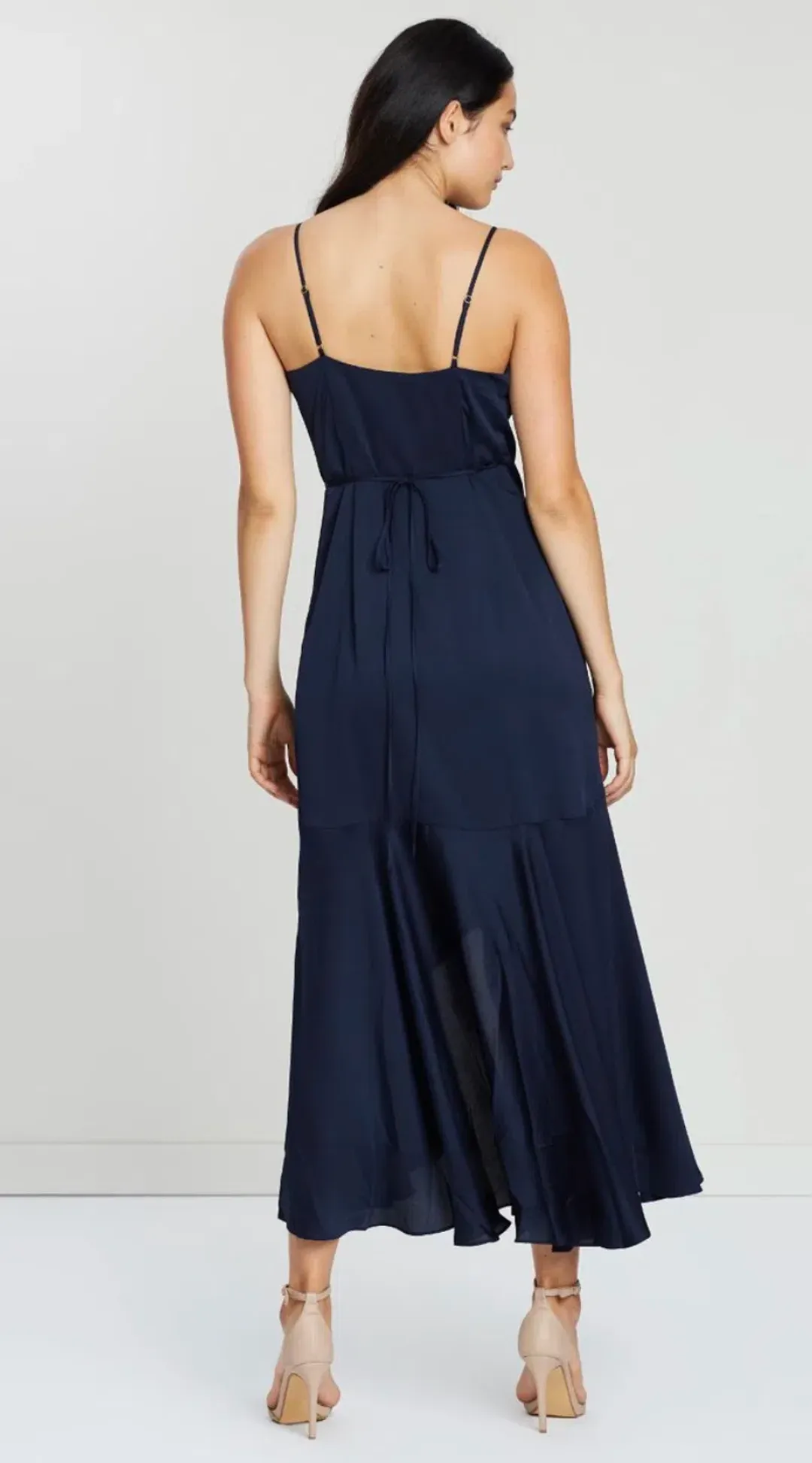 Shona Joy Luxe Bias Frill Wrap Dress Maxi Navy Size 10 for rent on The Volte - main image