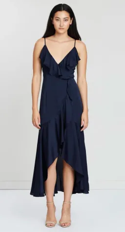 Shona Joy Luxe Bias Frill Wrap Dress Maxi Navy Size 10 for rent on The Volte - image 1