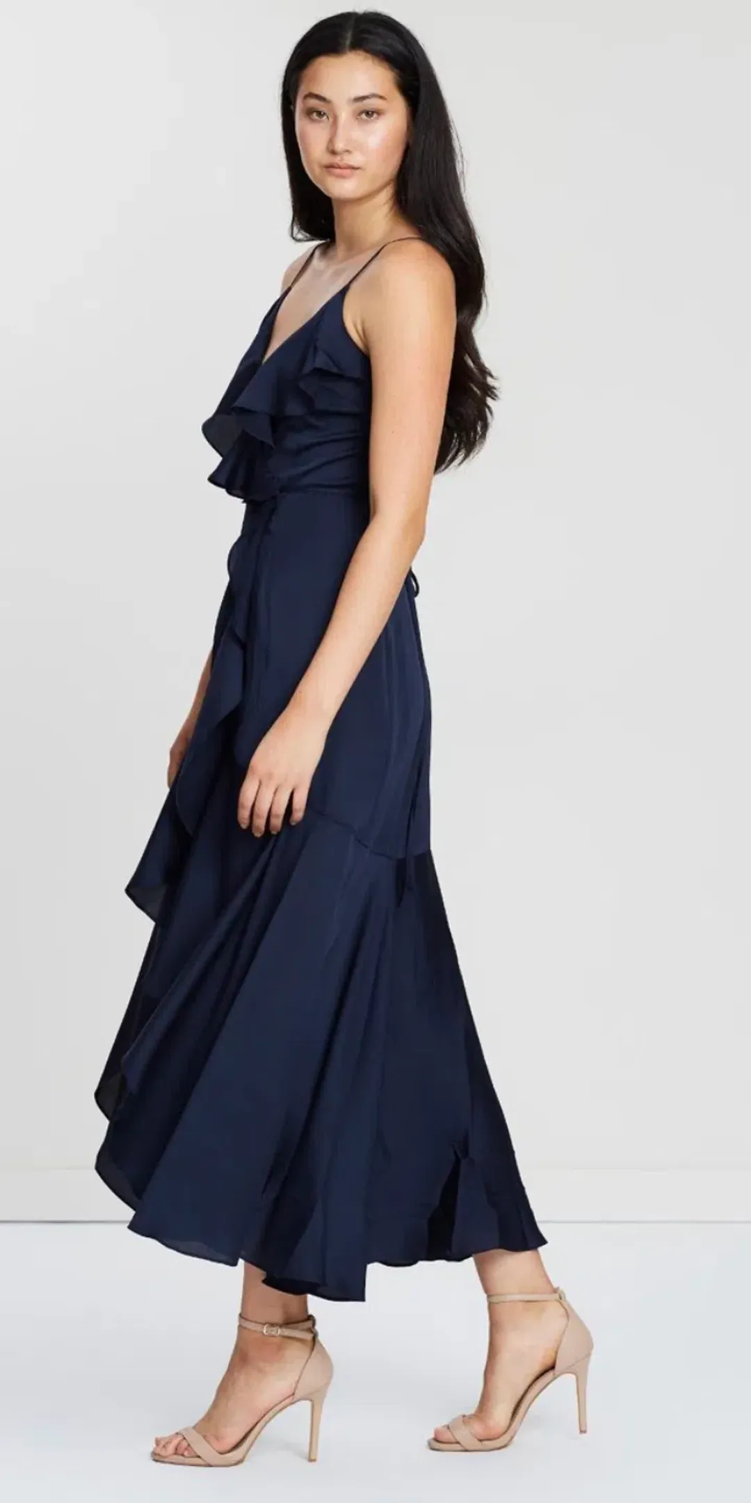 Shona Joy Luxe Bias Frill Wrap Dress Maxi Navy Size 10 for rent on The Volte - main image