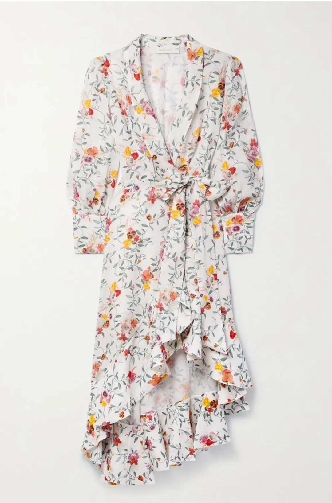 Zimmermann Asymmetric Midi Linen Wrap Dress Floral Size 2 / AU 12 for rent on The Volte - main image