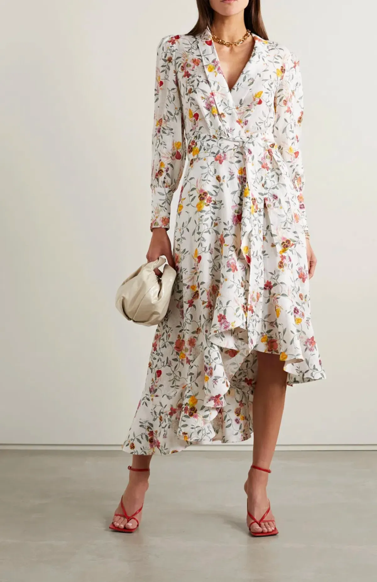 Zimmermann Asymmetric Midi Linen Wrap Dress Floral Size 2 / AU 12 for rent on The Volte - main image