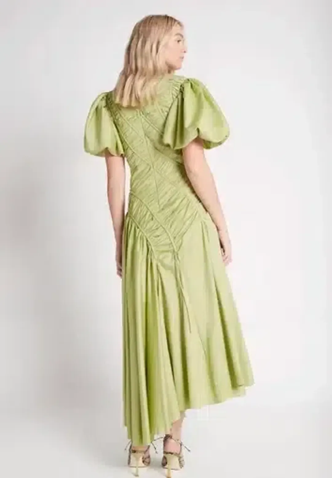 AJE Siren Drawstring Midi Dress Green Size 6 for rent on The Volte - main image