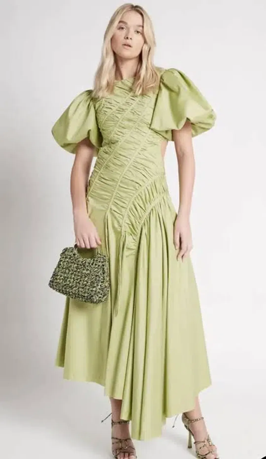 AJE Siren Drawstring Midi Dress Green Size 6 for rent on The Volte - main image