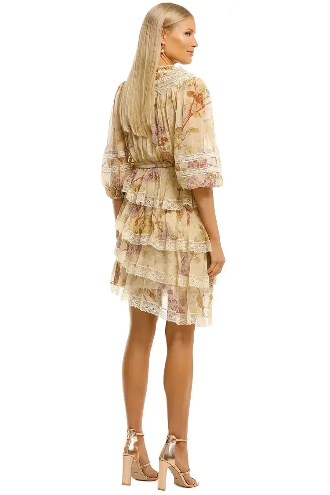 Zimmermann Sabotage Tiered Lace Mini Dress in Cream Wisteria Size 10 AU for rent on The Volte - main image