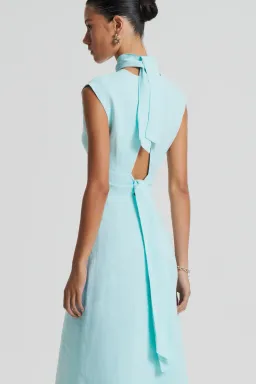 Scanlan Theodore Italian Linen Turban Twist Dress Midi Turquoise Size 10 for rent on The Volte - image 4