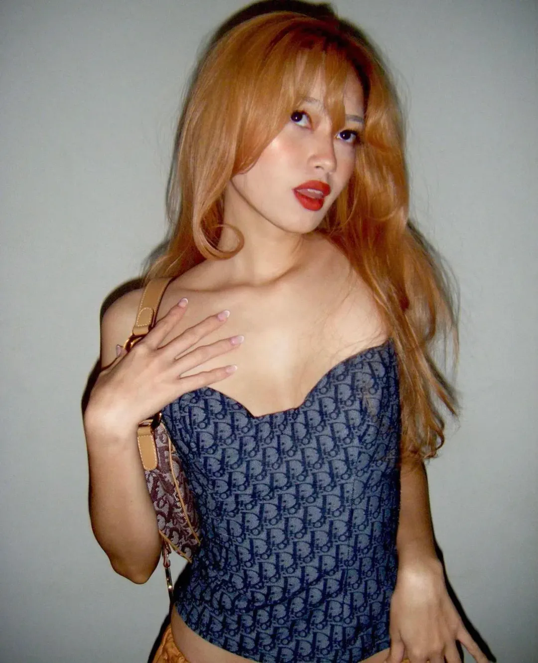 Vintage Dior Monogram Bustier Corset Navy Print Size 8 for rent on The Volte - main image